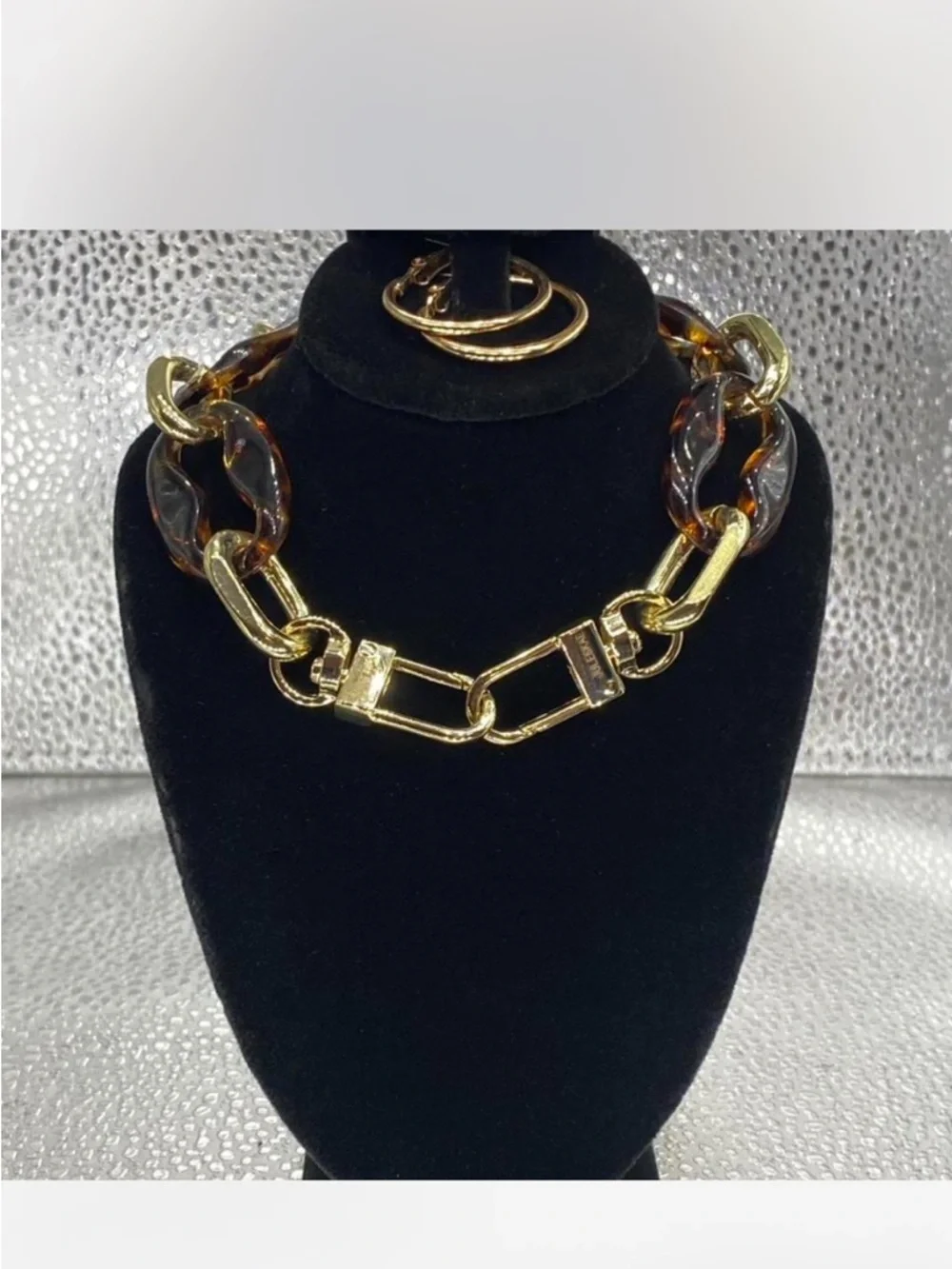 Southwestern **^ Gold / Amber ^^^ Chunky Link Necklace / Hoop Earrings *** - Picture 3 of 9